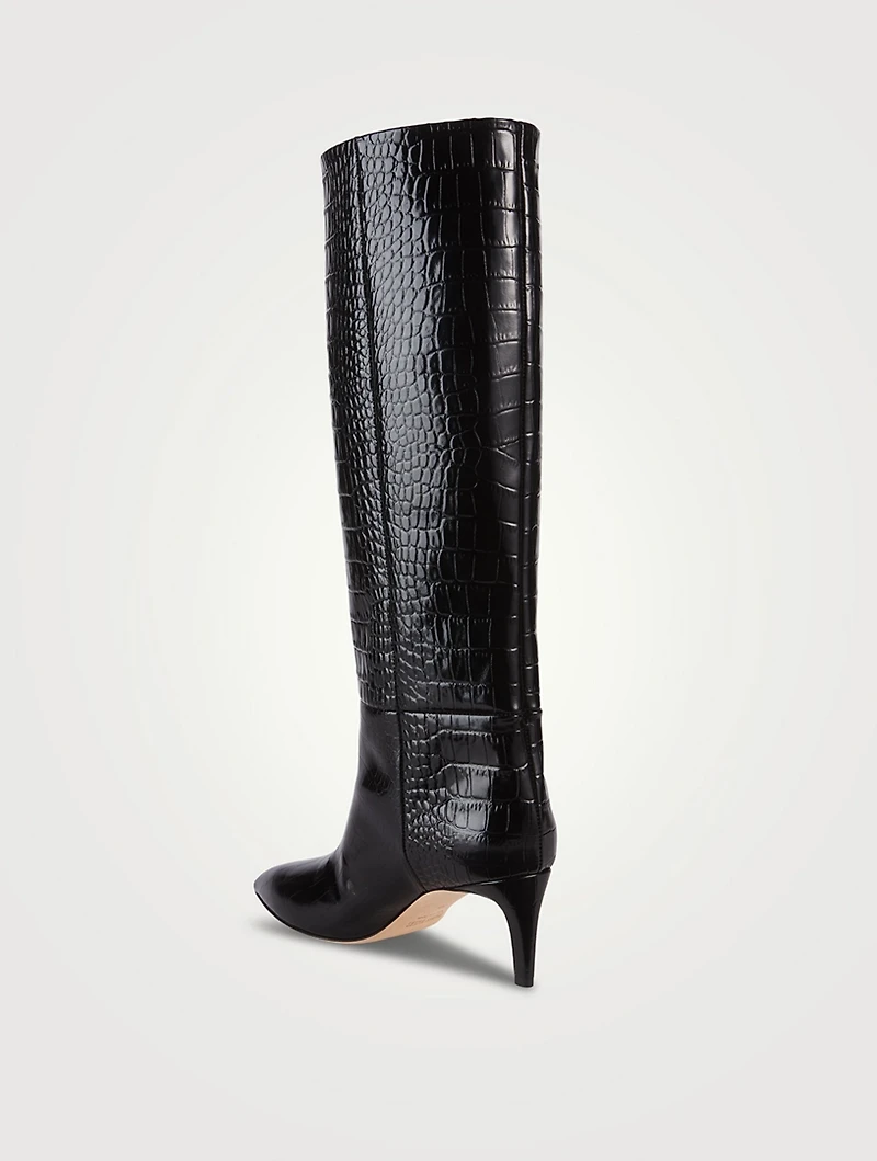 Croc-Embossed Leather Knee-High Boots