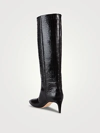 Croc-Embossed Leather Knee-High Boots