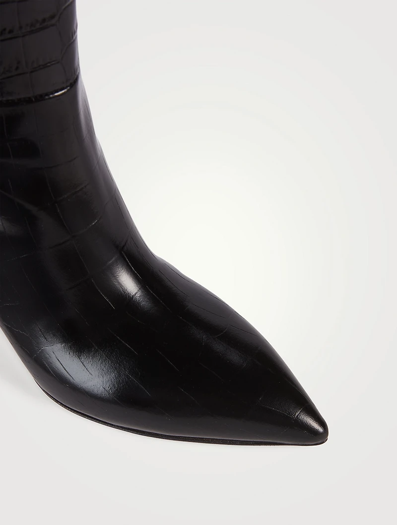 Croc-Embossed Leather Knee-High Boots