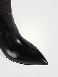 Croc-Embossed Leather Knee-High Boots