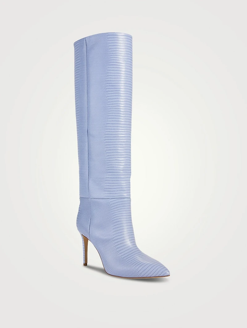 Lizard-Embossed Leather Knee-High Boots