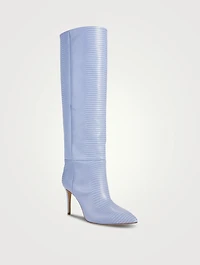 Lizard-Embossed Leather Knee-High Boots