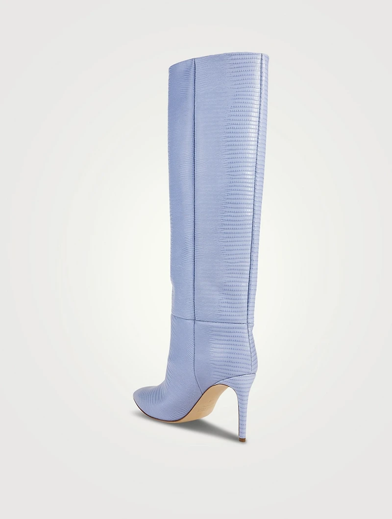 Lizard-Embossed Leather Knee-High Boots
