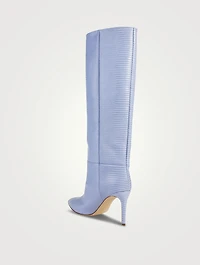 Lizard-Embossed Leather Knee-High Boots