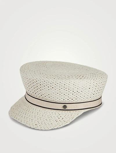 Abby Herringbone Straw Baker Boy Cap