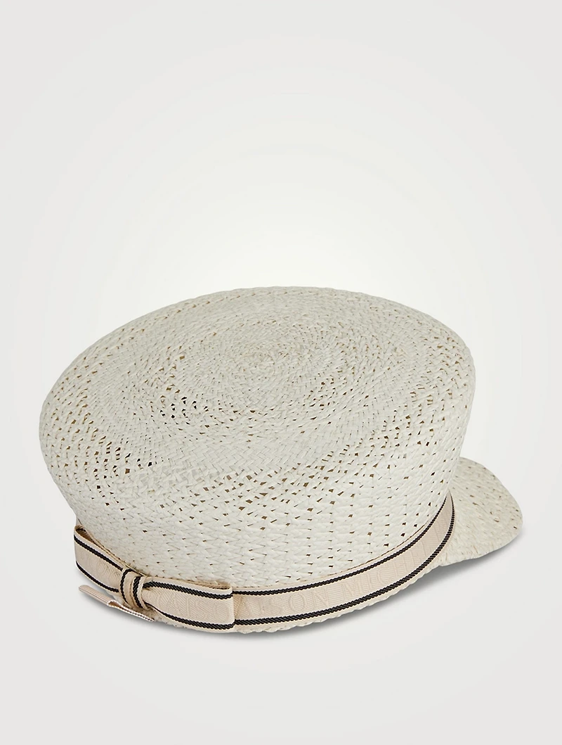 Abby Herringbone Straw Baker Boy Cap