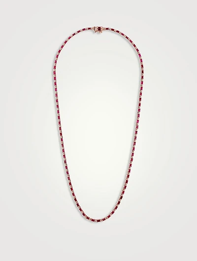 18K Rose Gold Linear Full Ruby Tennis Necklace