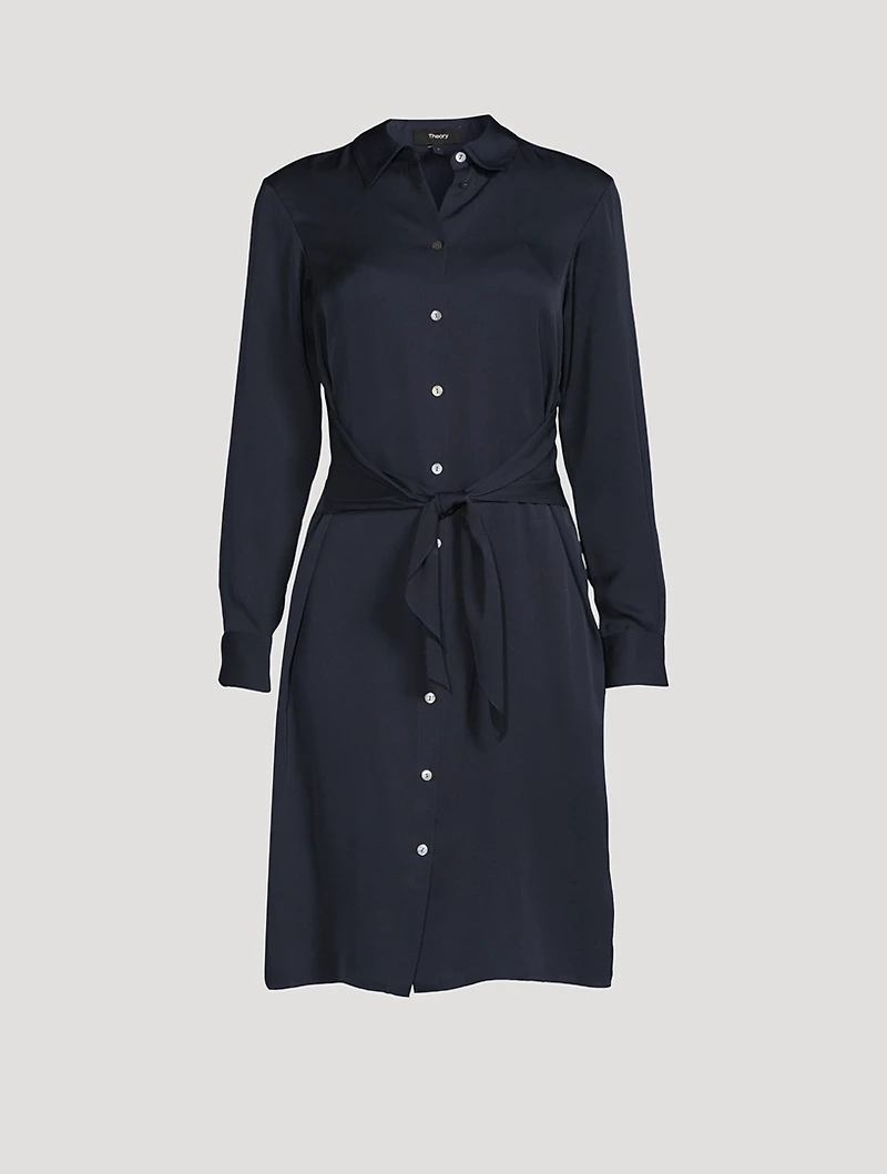 Silk Georgette Tie-Waist Shirt Dress