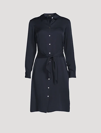 Silk Georgette Tie-Waist Shirt Dress