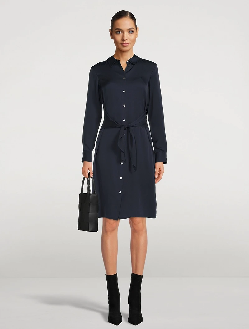 Silk Georgette Tie-Waist Shirt Dress