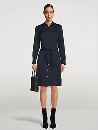 Silk Georgette Tie-Waist Shirt Dress