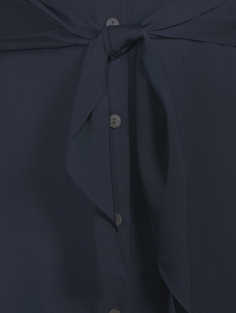 Silk Georgette Tie-Waist Shirt Dress
