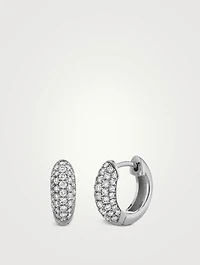14K White Gold Puffy Huggie Hoop Earrings With Pavé Diamonds