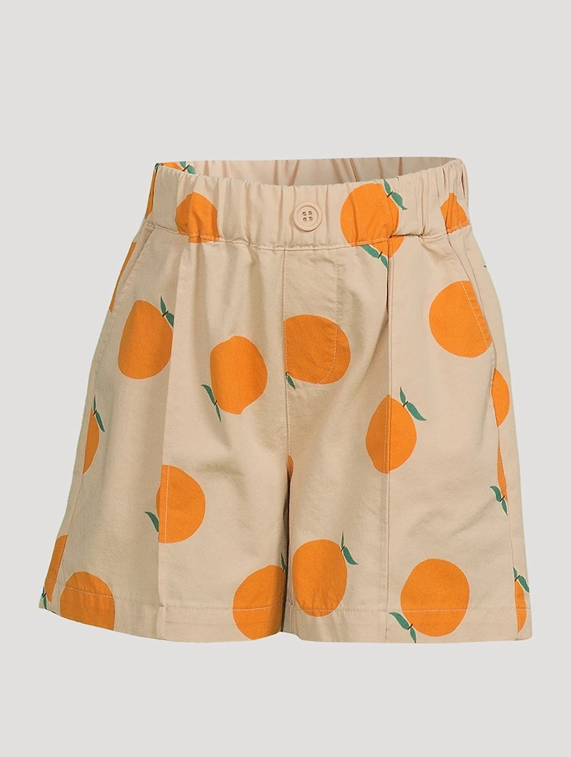 Orange Cotton Pintuck Shorts