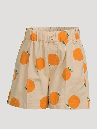 Orange Cotton Pintuck Shorts