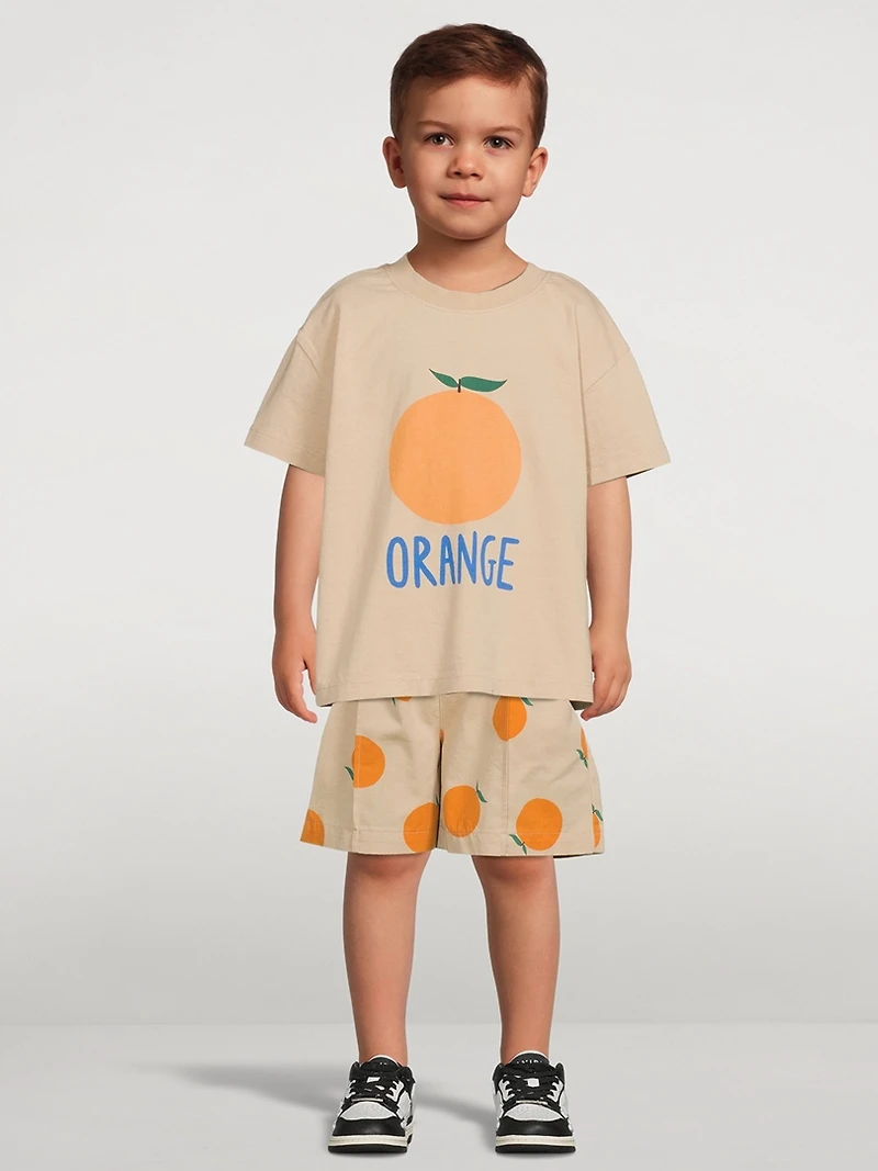 Orange Cotton Pintuck Shorts
