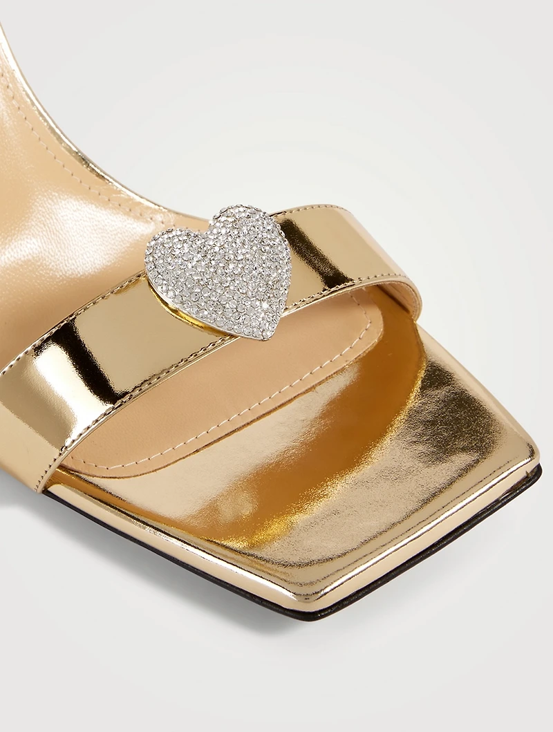 Crystal Heart Metallic Leather Sandals