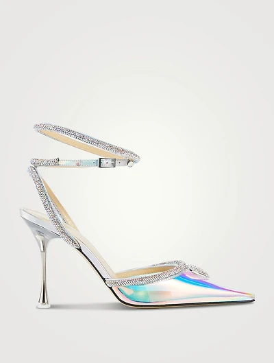 Crystal Heart Embellished Iridescent PVC Pumps