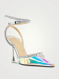 Crystal Heart Embellished Iridescent PVC Pumps
