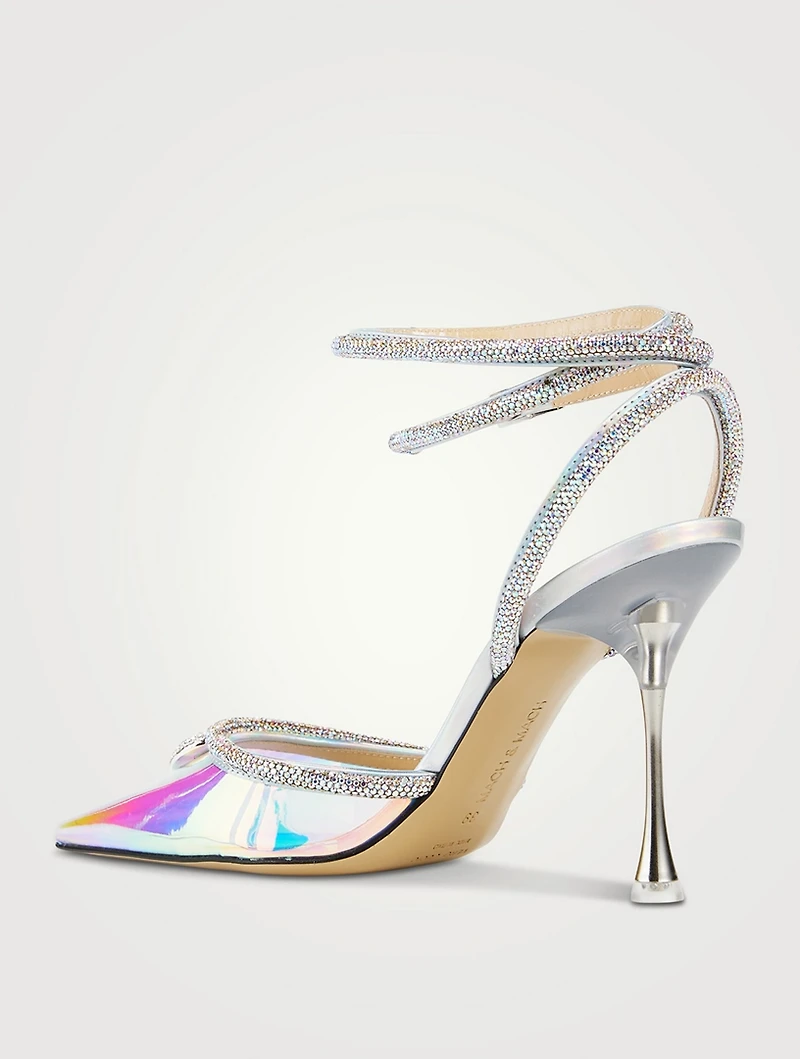 Crystal Heart Embellished Iridescent PVC Pumps