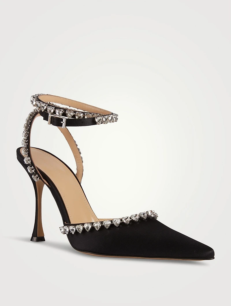 Audrey Crystal Heart Satin Pumps