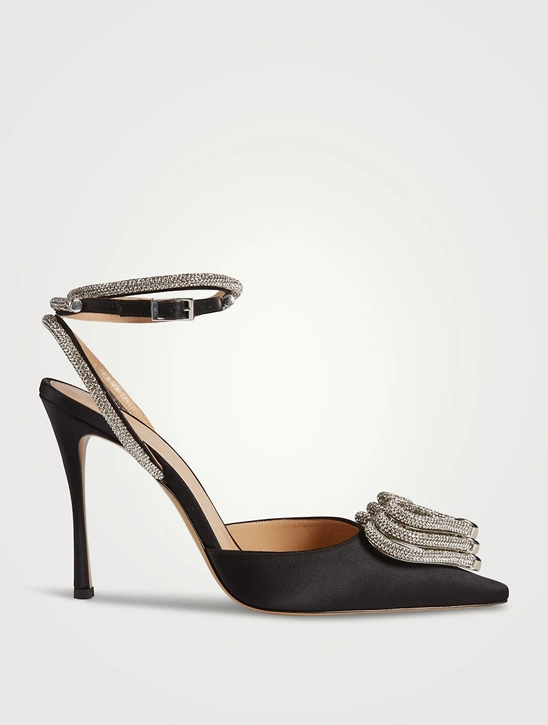 Triple Heart Crystal-Embellished Satin Pumps