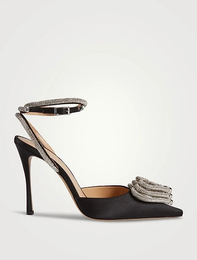 Triple Heart Crystal-Embellished Satin Pumps