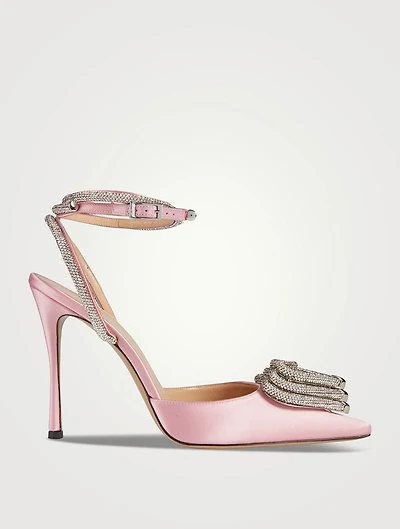 Triple Heart Crystal-Embellished Satin Pumps