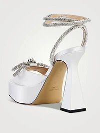 Double Bow Crystal-Embellished Satin Platform Sandals