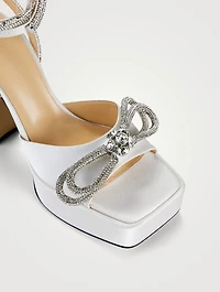 Double Bow Crystal-Embellished Satin Platform Sandals