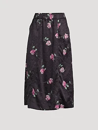 Crinkled Satin Midi Skirt Floral Print