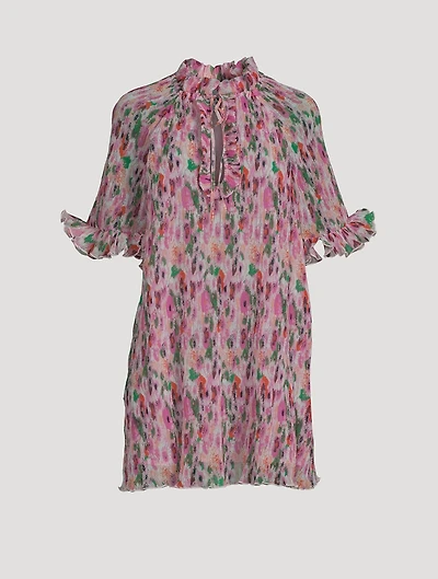 Pleated Georgette Mini Dress Floral Print