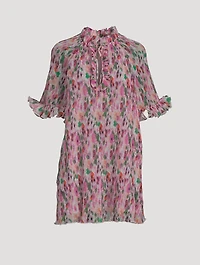 Pleated Georgette Mini Dress Floral Print