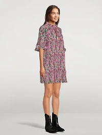 Pleated Georgette Mini Dress Floral Print