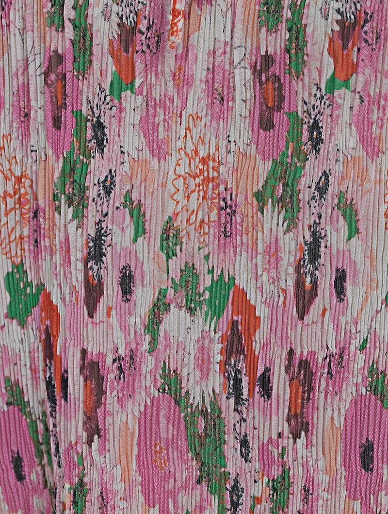 Pleated Georgette Mini Dress Floral Print