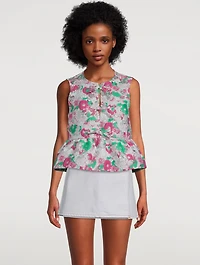 3D Jacquard Tie-Front Blouse