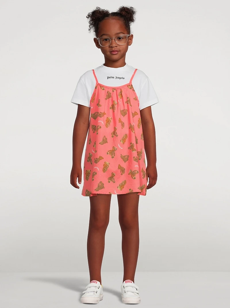 Cotton T-Shirt Dress Bear Print