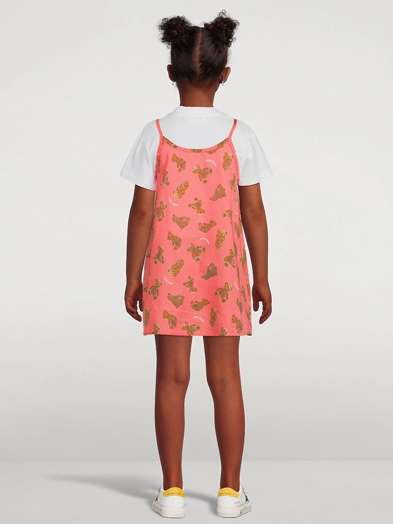 Cotton T-Shirt Dress Bear Print