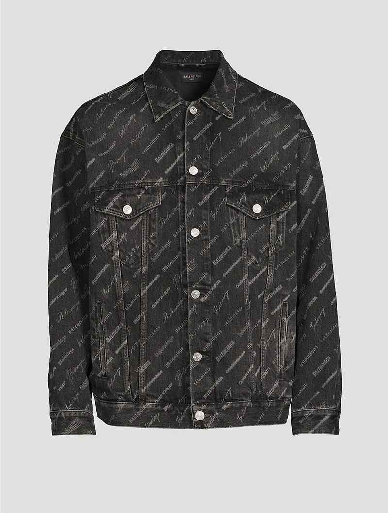 Oversized Denim Jacket Logo Print