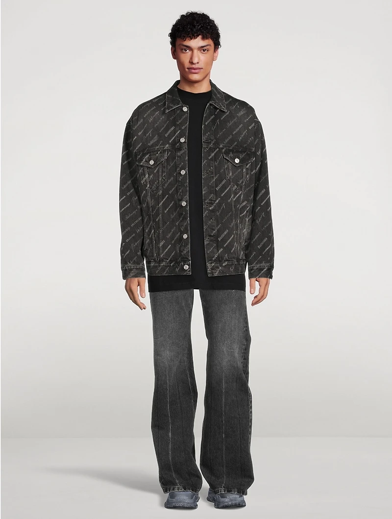 Oversized Denim Jacket Logo Print