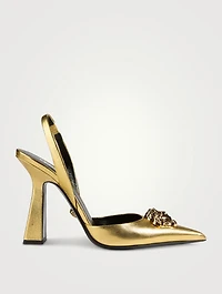 La Medusa Metallic Leather Slingback Pumps