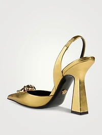 La Medusa Metallic Leather Slingback Pumps