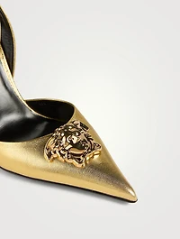 La Medusa Metallic Leather Slingback Pumps