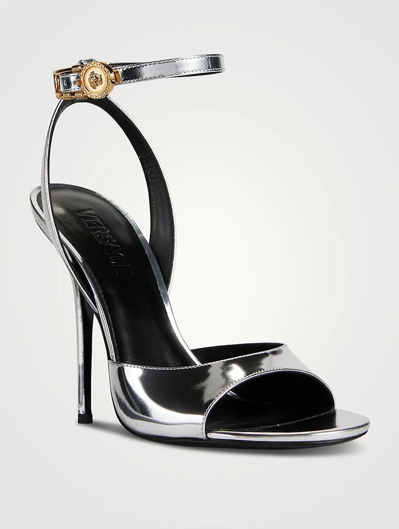 Safety Pin Metallic Leather Sandals
