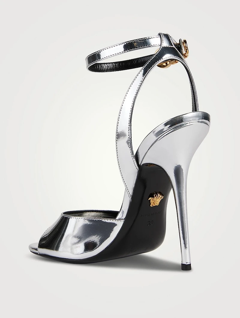Safety Pin Metallic Leather Sandals