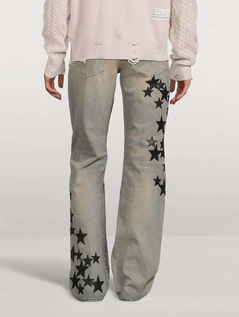 Leather Star Patches Straight Jeans