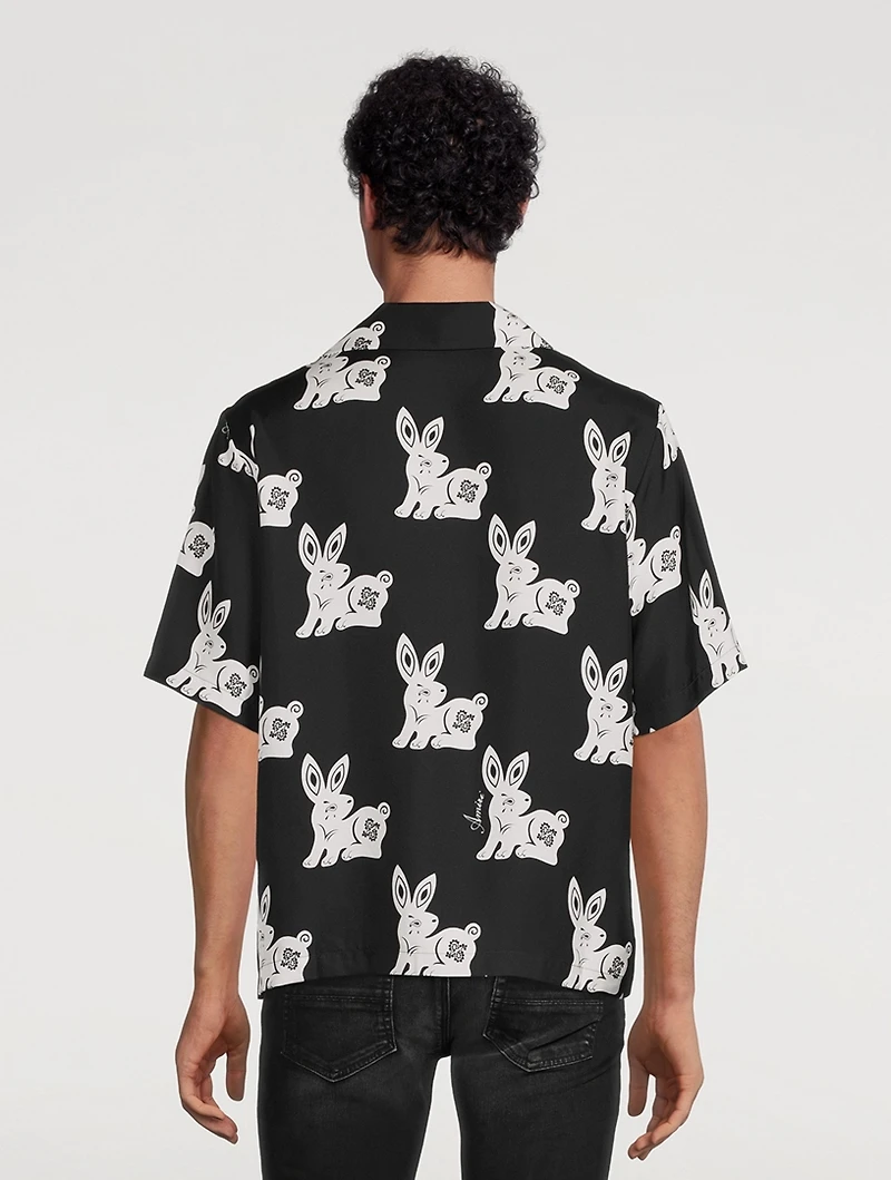 Lunar New Year Rabbit Silk Bowling Shirt