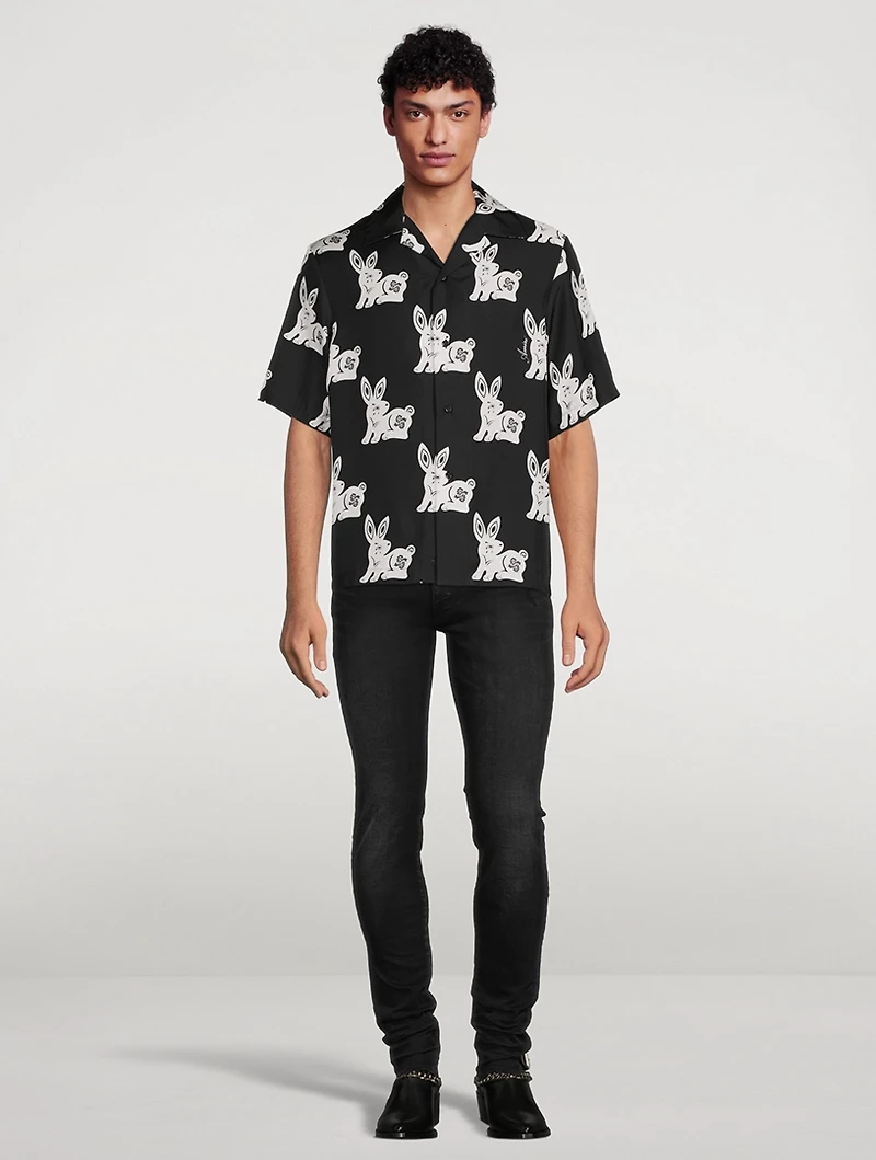 Lunar New Year Rabbit Silk Bowling Shirt