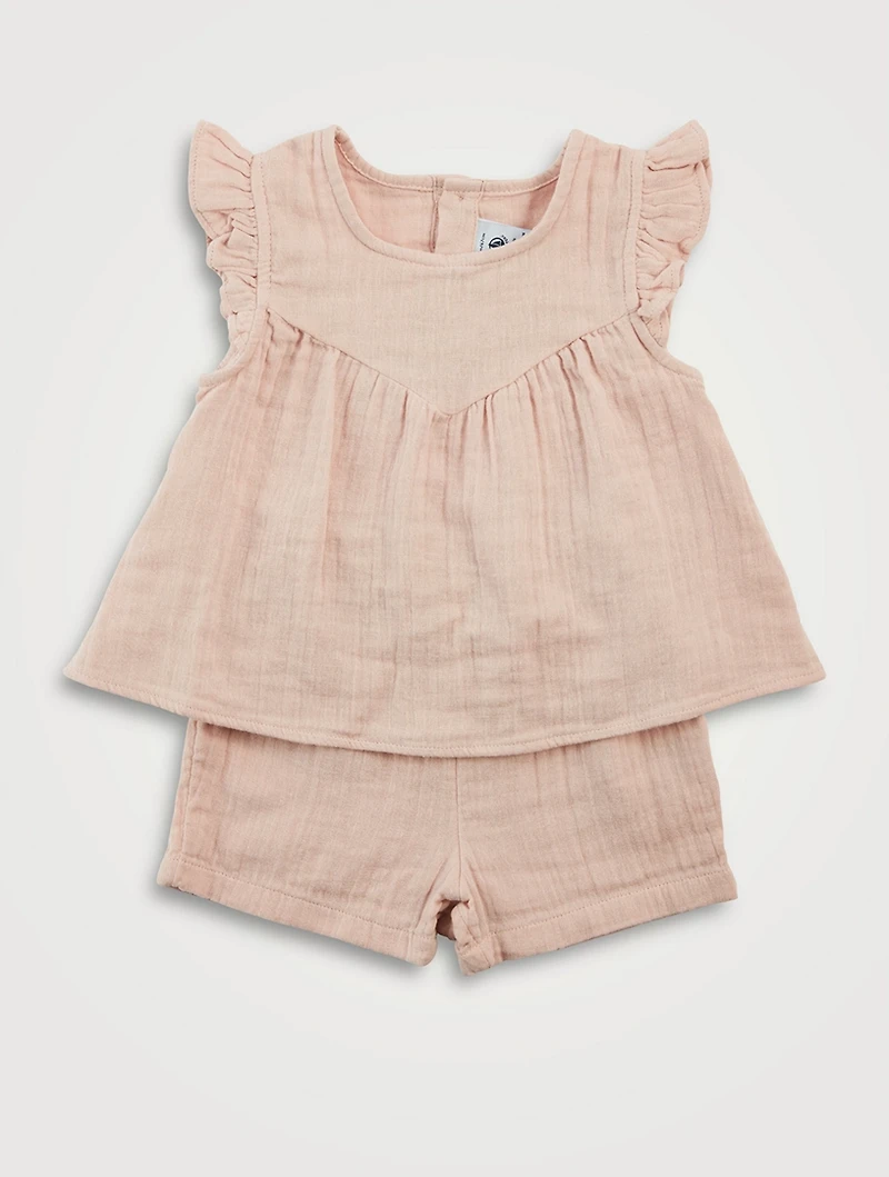 Two-Piece Plain Cotton Gauze Outfit
