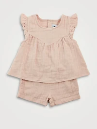 Two-Piece Plain Cotton Gauze Outfit